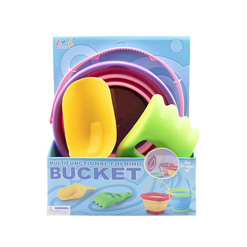 Children's Foldable Beach Bucket Sand Toy Portable Telescopic Water Game for Outdoor Fun