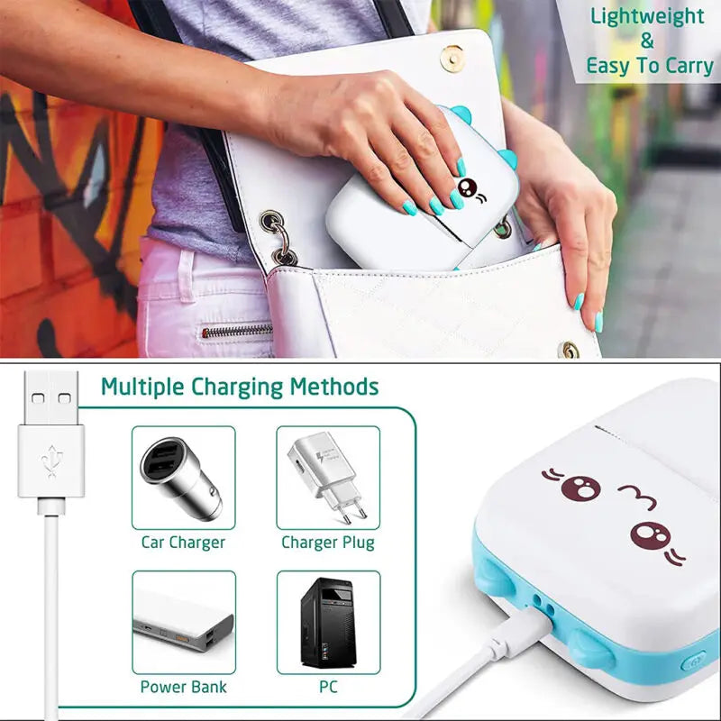 Mini Photo Pocket Printer Portable Ink-free Thermal 57mm Wireless BT 200dpi for Android iOS