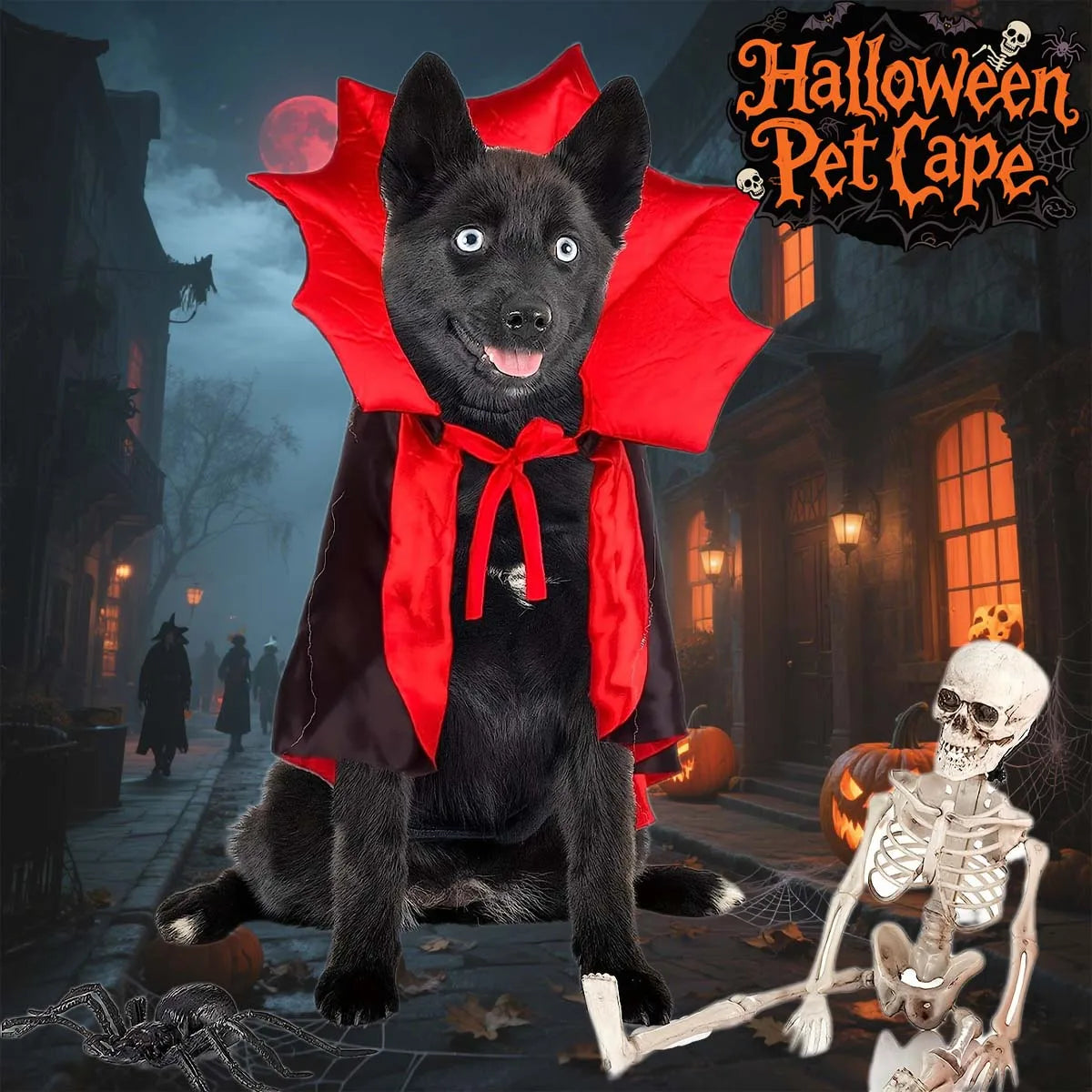Halloween Pet Cape Vampire Pet Costume Dog Cat Cosplay Cloak Comfortable Nylon with Strap Closure For Small & Medium Dogs & Cats
