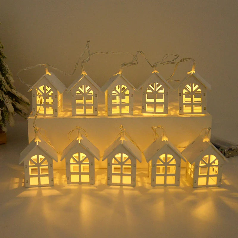 2M 10LED Wooden House LED Fairy Light String for Christmas Home Decor and Tree Ornaments
