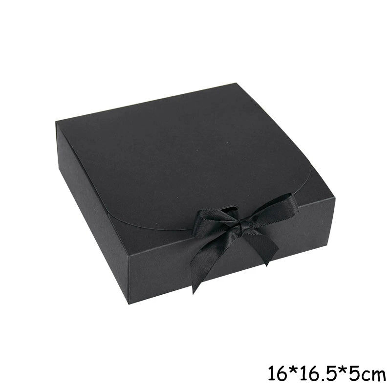5 Piece Black and White Kraft Paper DIY Gift Box Set with Bow Ribbon for Weddings and Parties