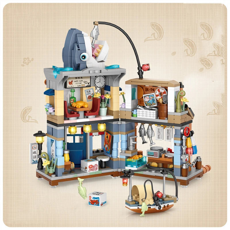 Street View Mini Building Blocks Gift Set – Izakaya Shaved Ice Shop, Takoyaki Shop, Coffee Shop and Panda Tea House