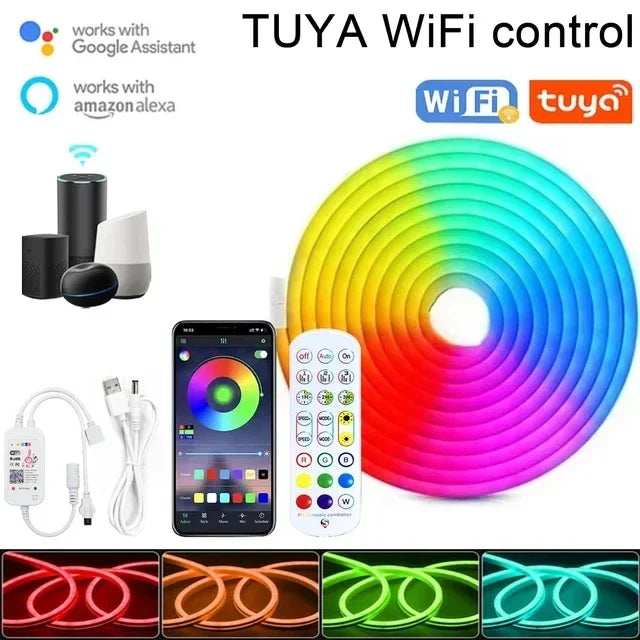 5V USB RGB Neon LED Strip 1M 2M 3M 5M With TUYA App & Remote Control