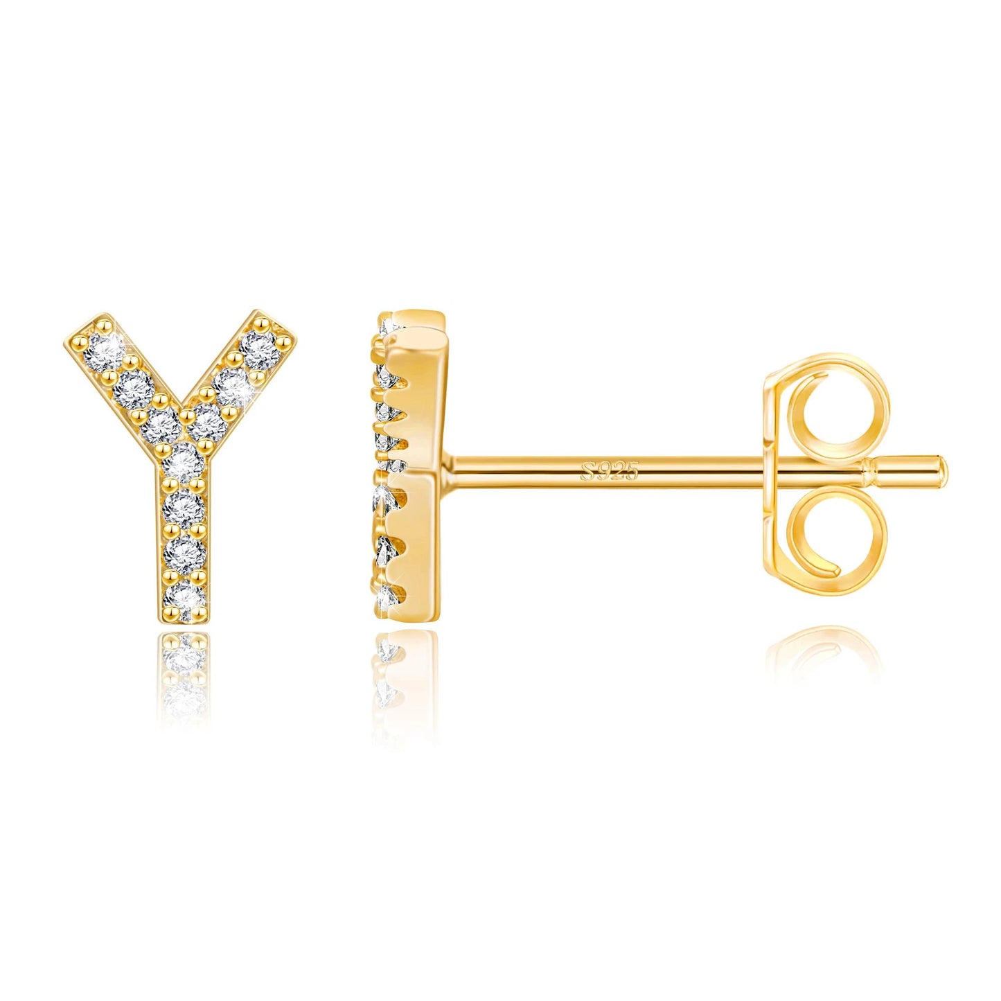 Simple Metal 925 Sterling Silver Letter Earrings with Zircon