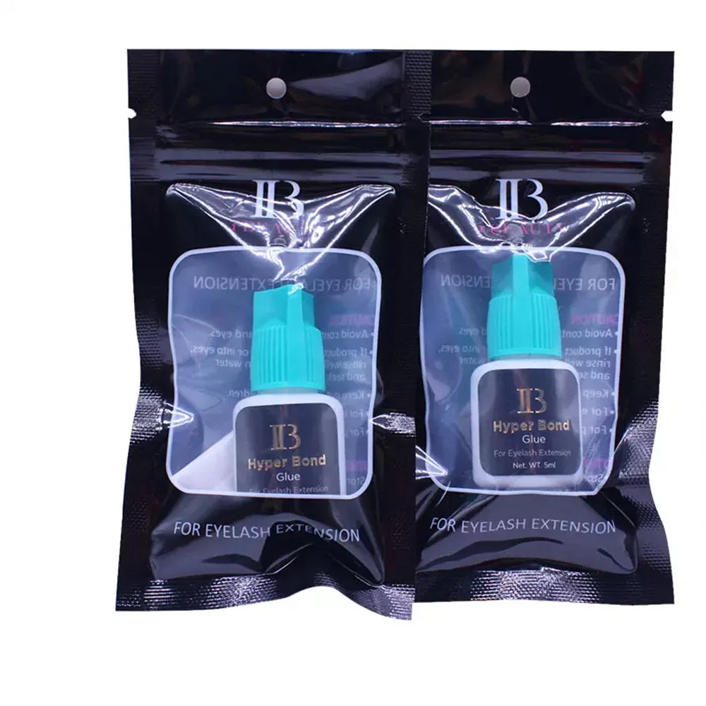 IB Ibeauty Hyper Bond Glue for Eyelash Extensions 2 Bottles 0.5 Seconds Fast Drying Professional Lash Adhesive Cyan Cap