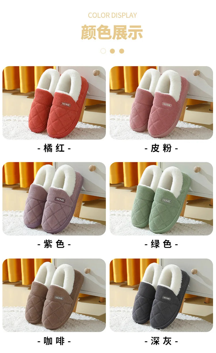 Comwarm New Women Slippers Plush Fur Thick Sole Antiskid