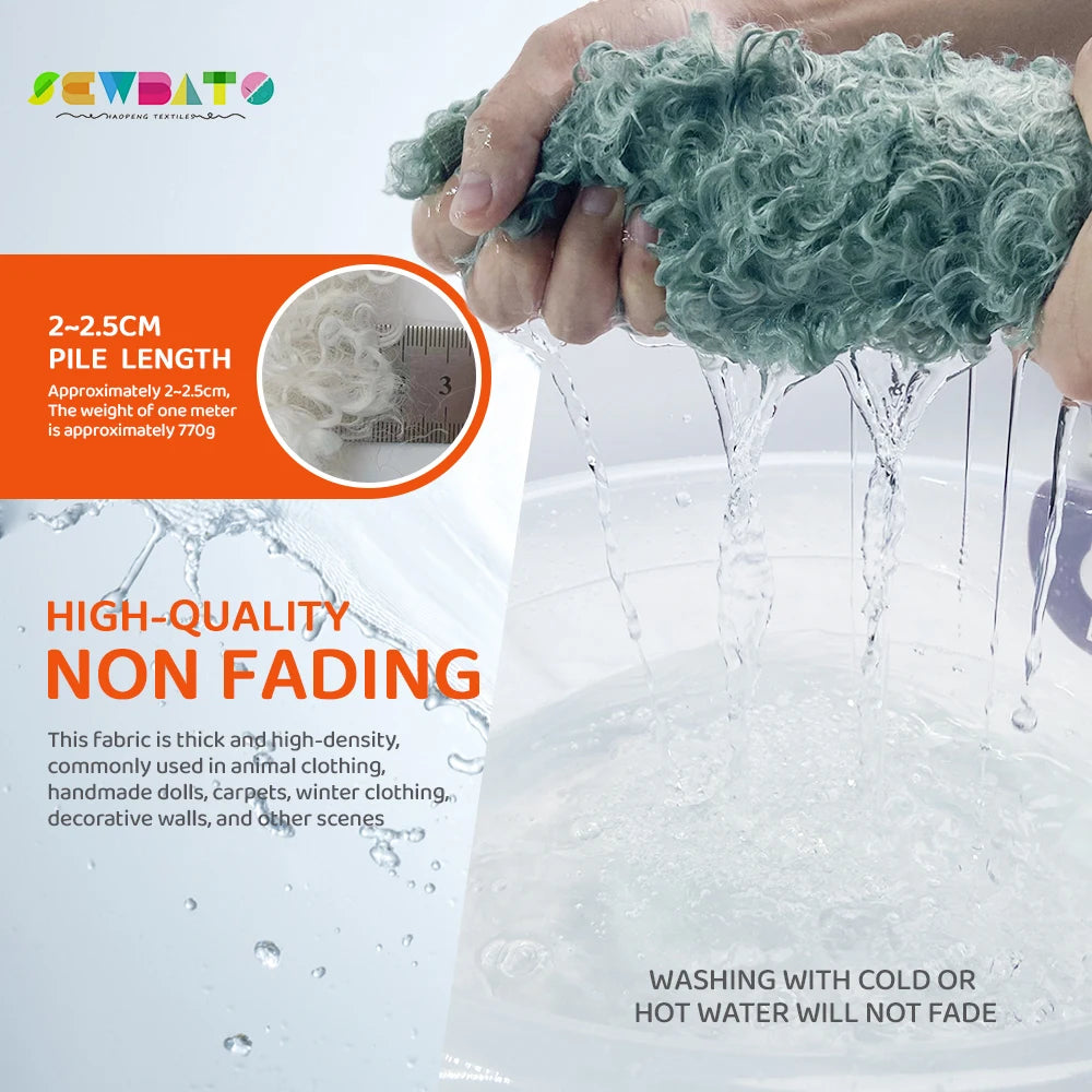 Teddy Fur Plush Fabric Polyester Soft Velvet for DIY Doll Hair Non Elastic Solid Color by Meter