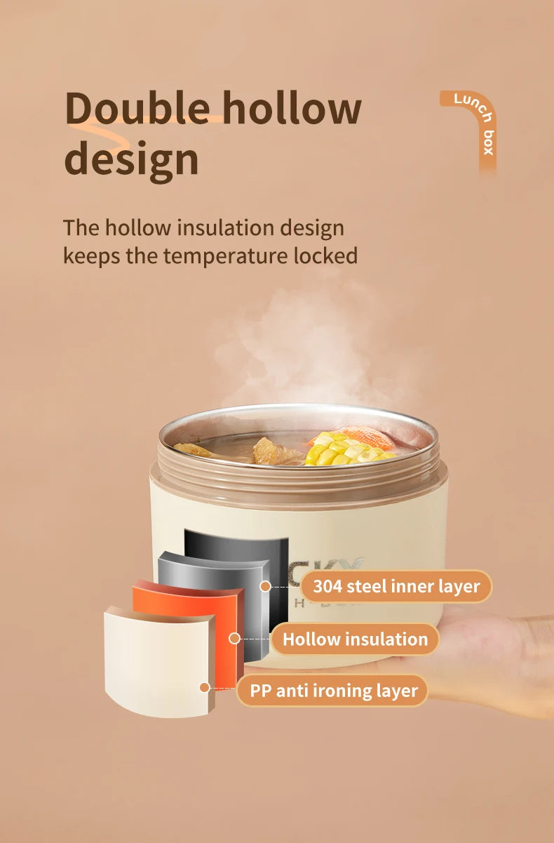 WORTHBUY Portable 304 Stainless Steel Insulated Bento Lunch Box With Thermal Bag Cutlery Leak Proof Container Set