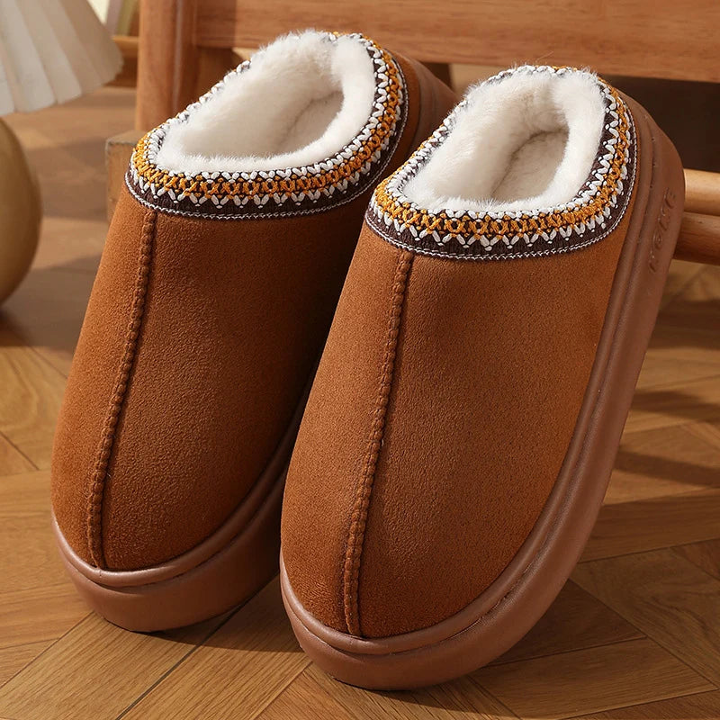 Home Soft Plush Slippers Women Winter Non-Slip Cotton Slides Plus Size 45 Warm Thick Bottom