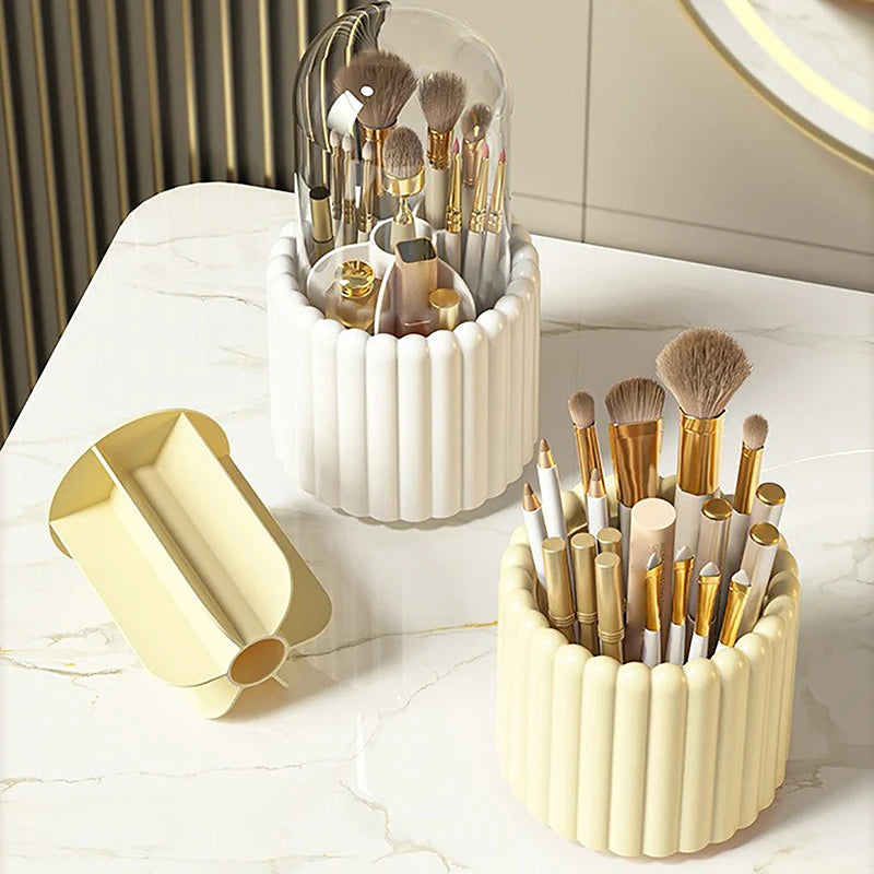 360º Rotating Makeup Brushes Holder With Lid and Organizer