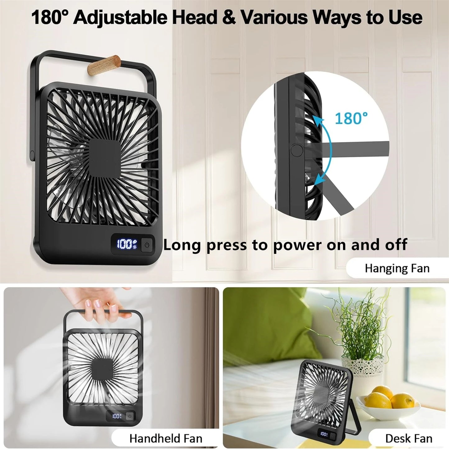 Portable USB Rechargeable Desk Fan With 180º Tilt And 5 Speeds
