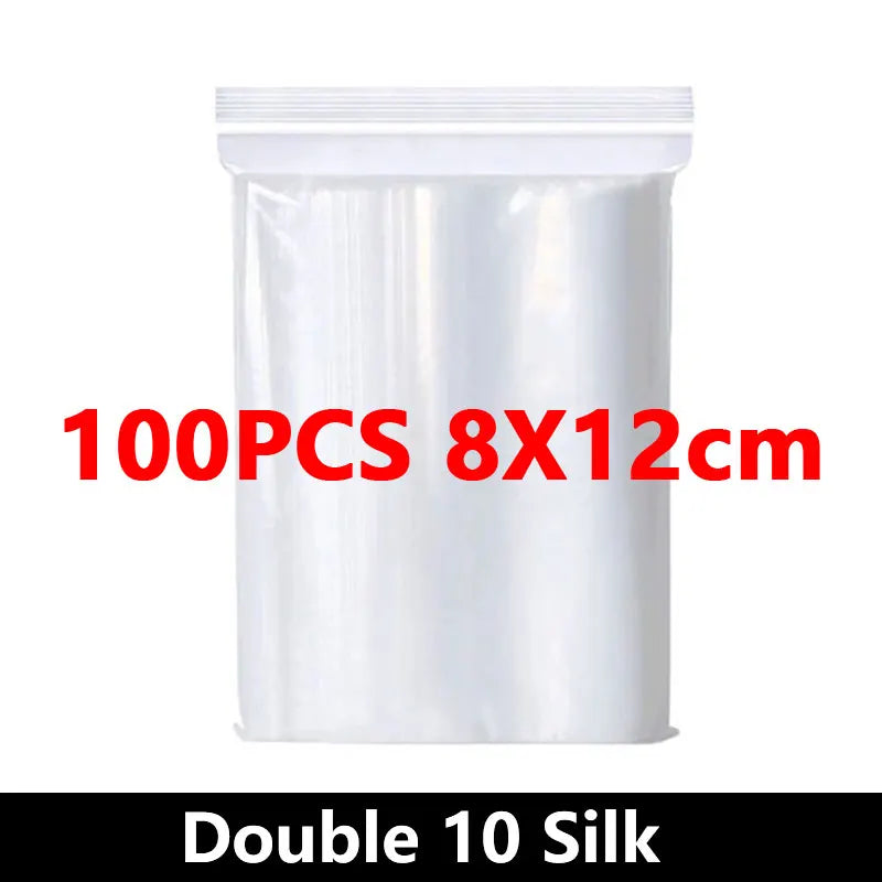 100Pcs Thicken Zipper Sealed Bags Clear Plastic Storage Bags for Jewelry and Food Packing