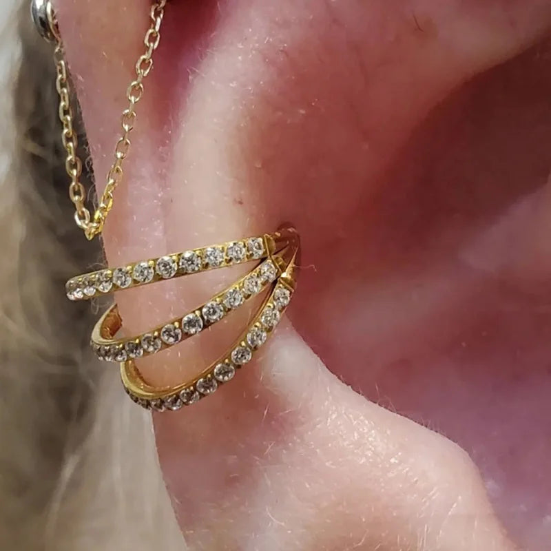 F136 Titanium 3 Layers Nose Rings and Ear Cuff Jewelry