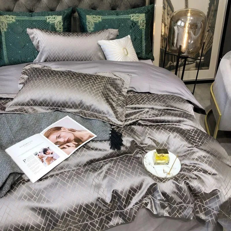 4/6Pcs Luxury Black Gold Jacquard Egyptian Cotton Duvet Set