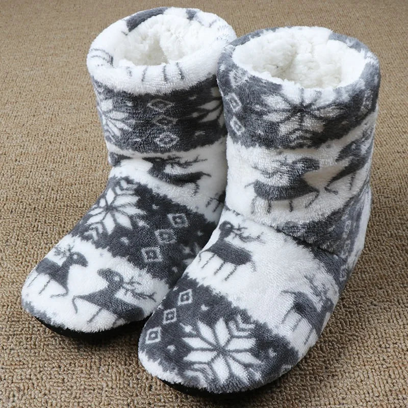 Winter Socks Shoes Woman Christmas Elk Slippers Warm Plush