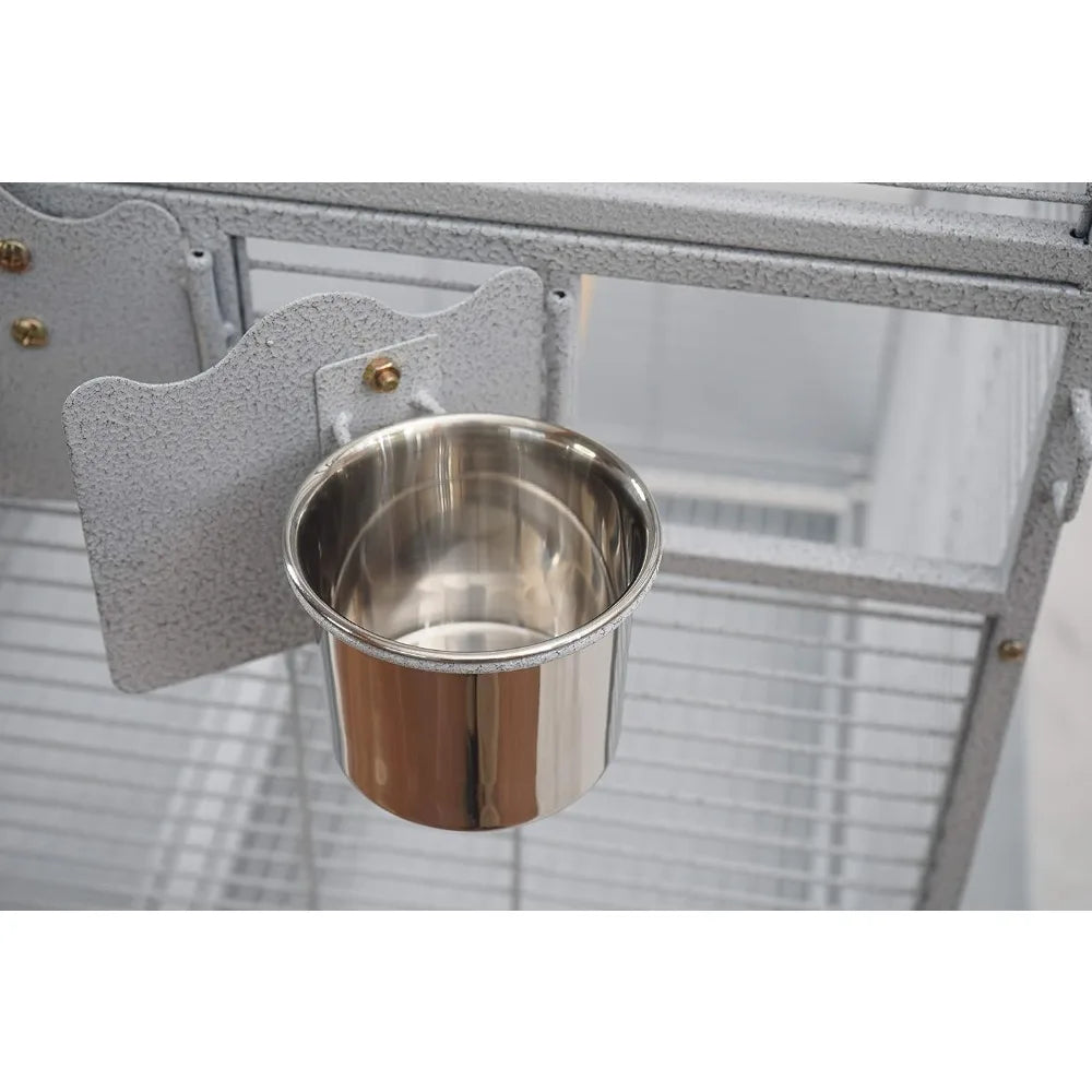 Corner Bird Cage for Cockatiel Parakeet Black and White (White Vein)