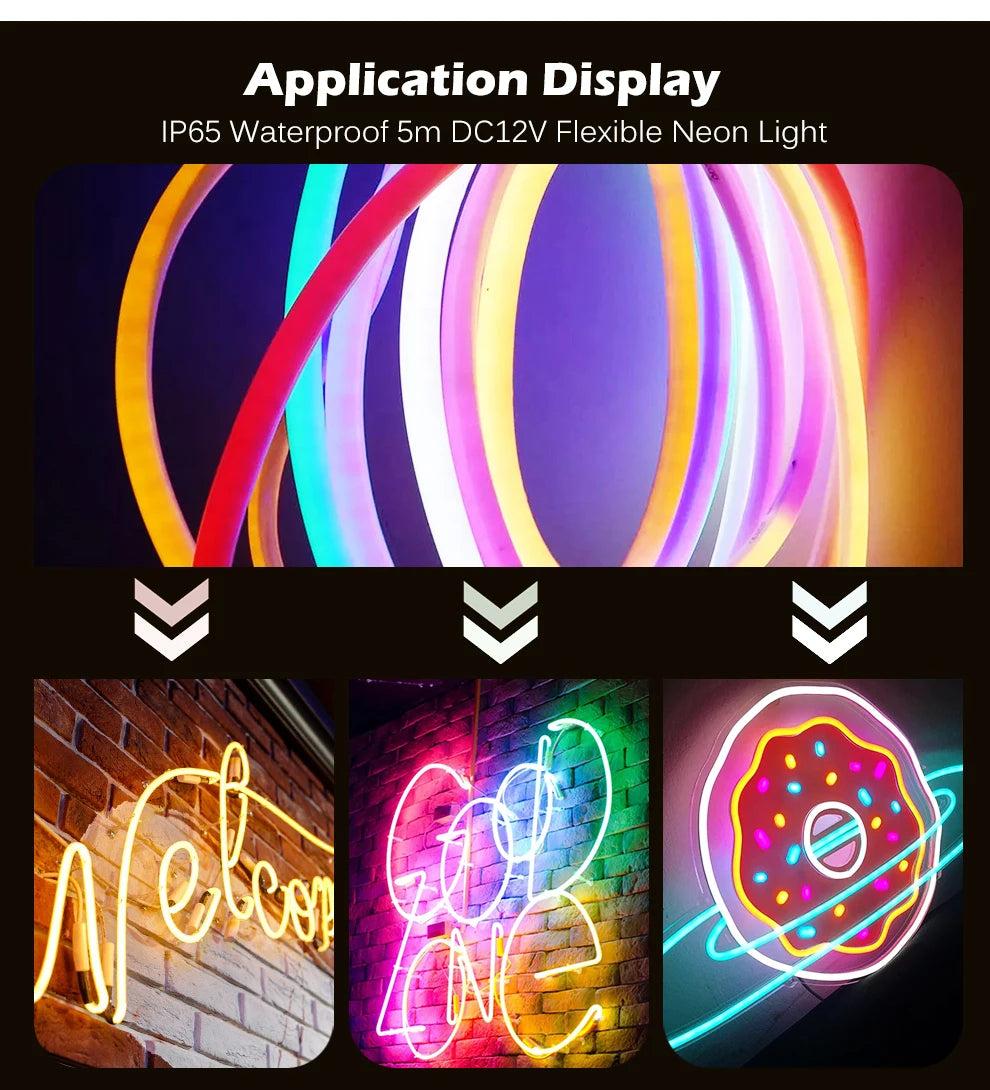 Neon LED Strip Light 5M 600 LEDs Waterproof Flexible Silicone Lamp