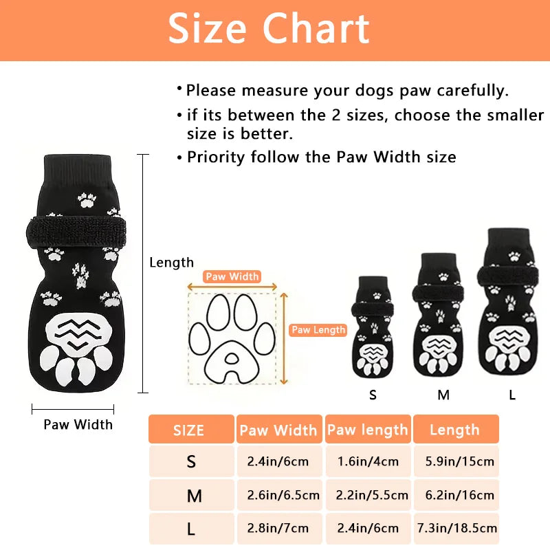 4Pcs/set Anti-Slip Dog Socks 4pcs Paw Protector Traction Control Adjustable Indoor Wear Knitted with Rubber Reinforcement