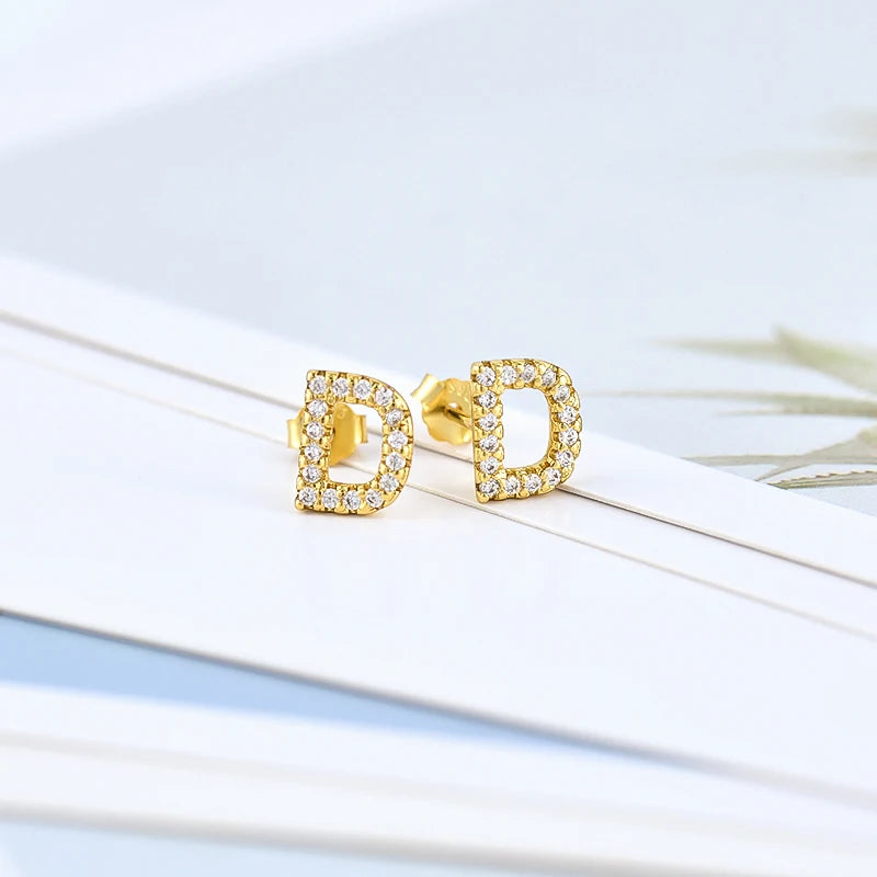 Simple Metal 925 Sterling Silver Letter Earrings with Zircon
