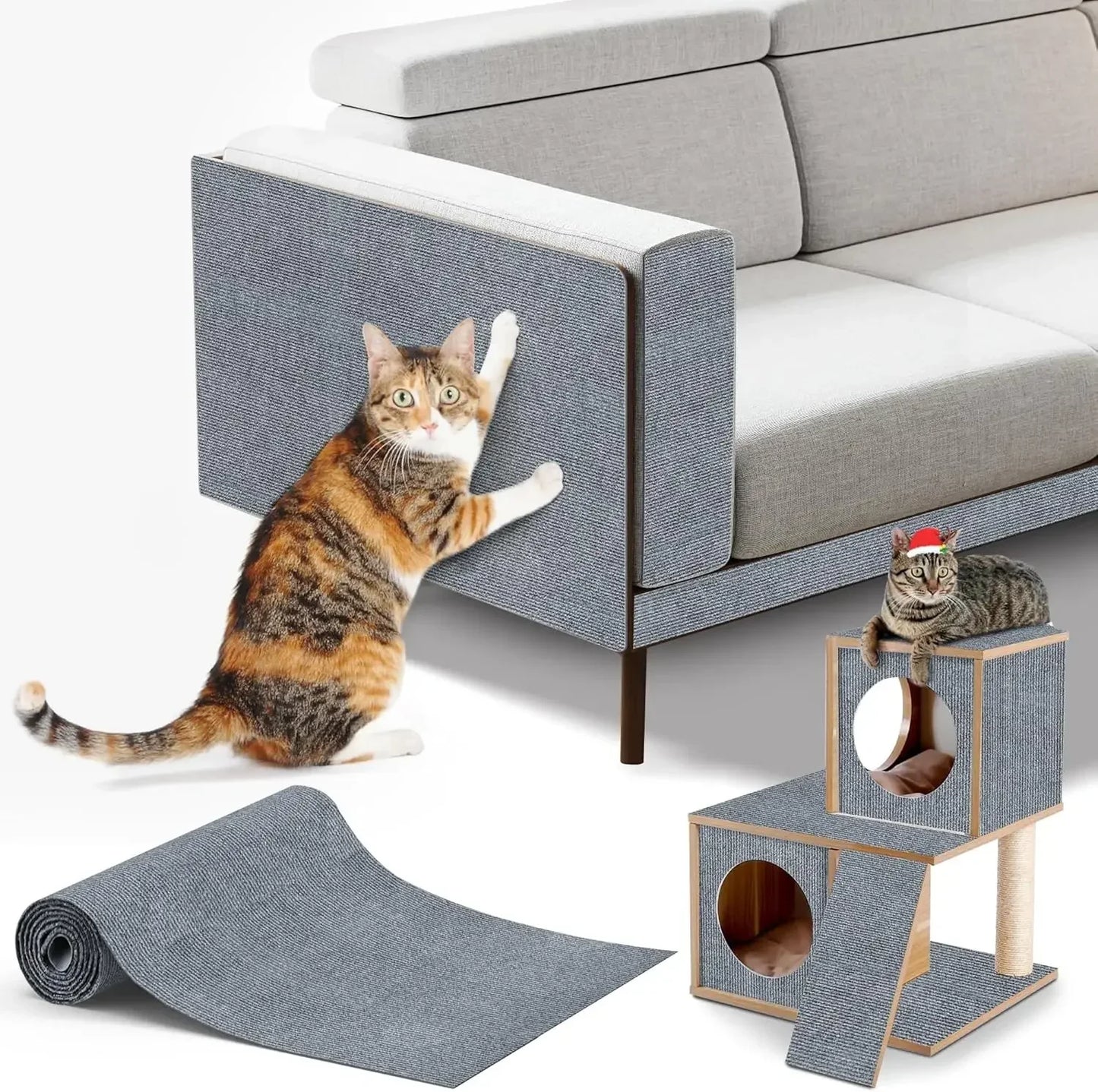 Trimmable Cat Scratching Mat Self-Adhesive Carpet Mat Pad Cat Pet Scratcher Furniture Couch Corner Indoor Sofa Wall Protector