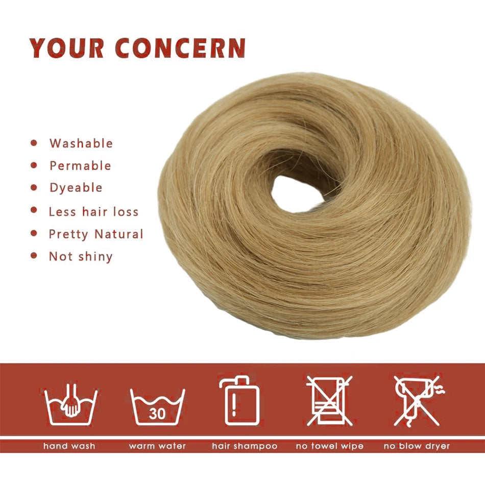 Straight Hair Bun Elegant Donut Chignon Golden Blond Hairpiece