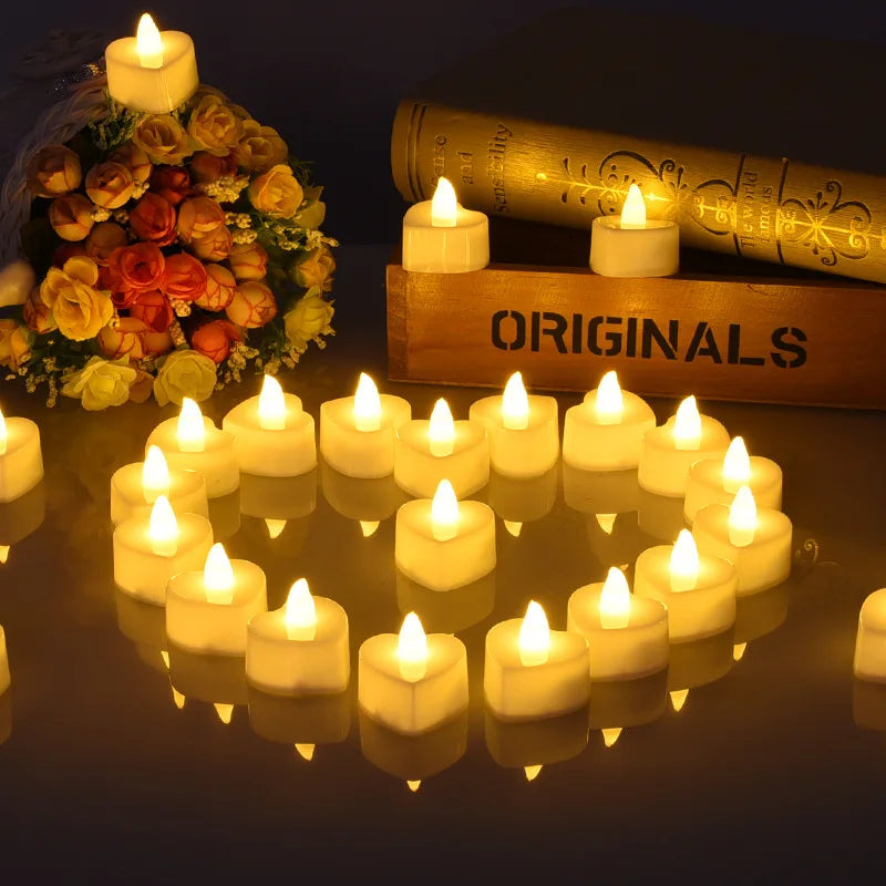 Flameless LED Heart-Shaped Tealight Candles for Home Wedding and Christmas Decoration Battery-Powered Safe Glow