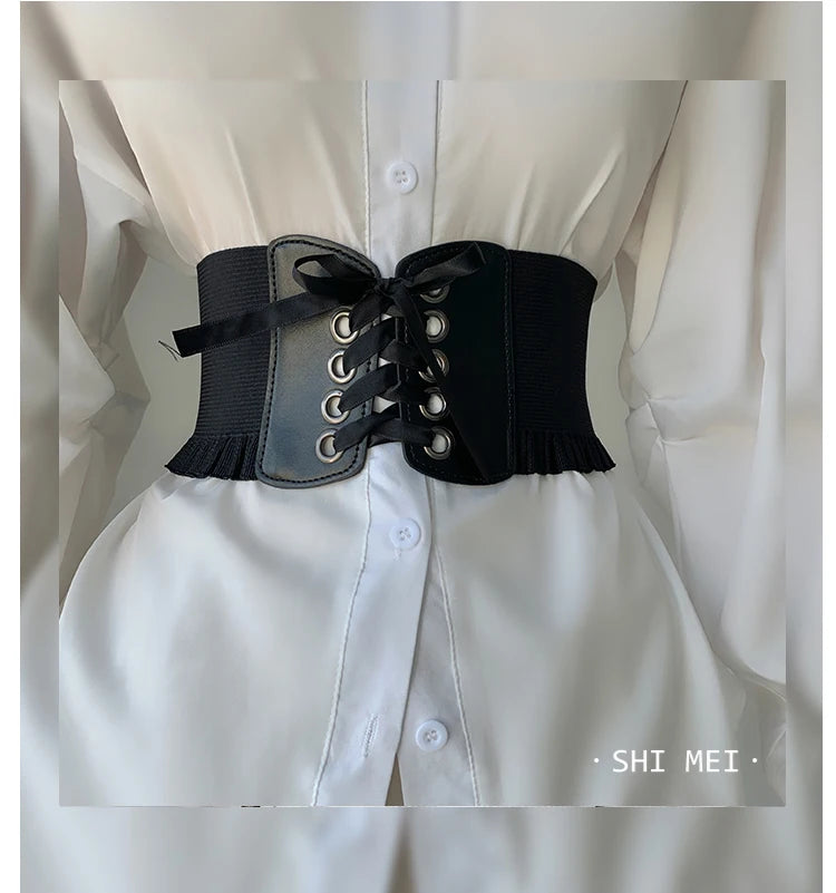 1pcs Women's Wide Black Belt with Buckle for Daily Wear