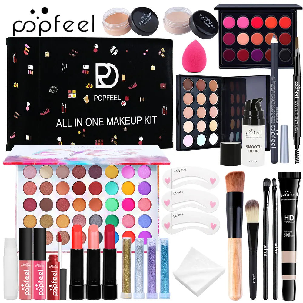 POPFEEL All In One Makeup Kit for Girls Teens and Women with Eyeshadow Foundation Lip Gloss Lipstick and Primer