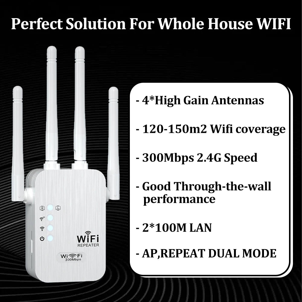OPTFOCUS 2.4G WiFi Repeater 2LAN 300Mbps Signal Booster