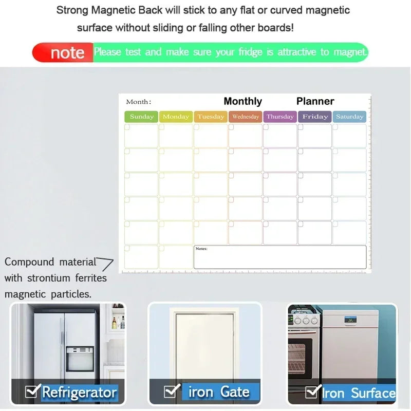 Magnetic Dry Erase Whiteboard Calendar Planner for Refrigerator with Markers and Eraser - Daily Weekly Monthly Organizer