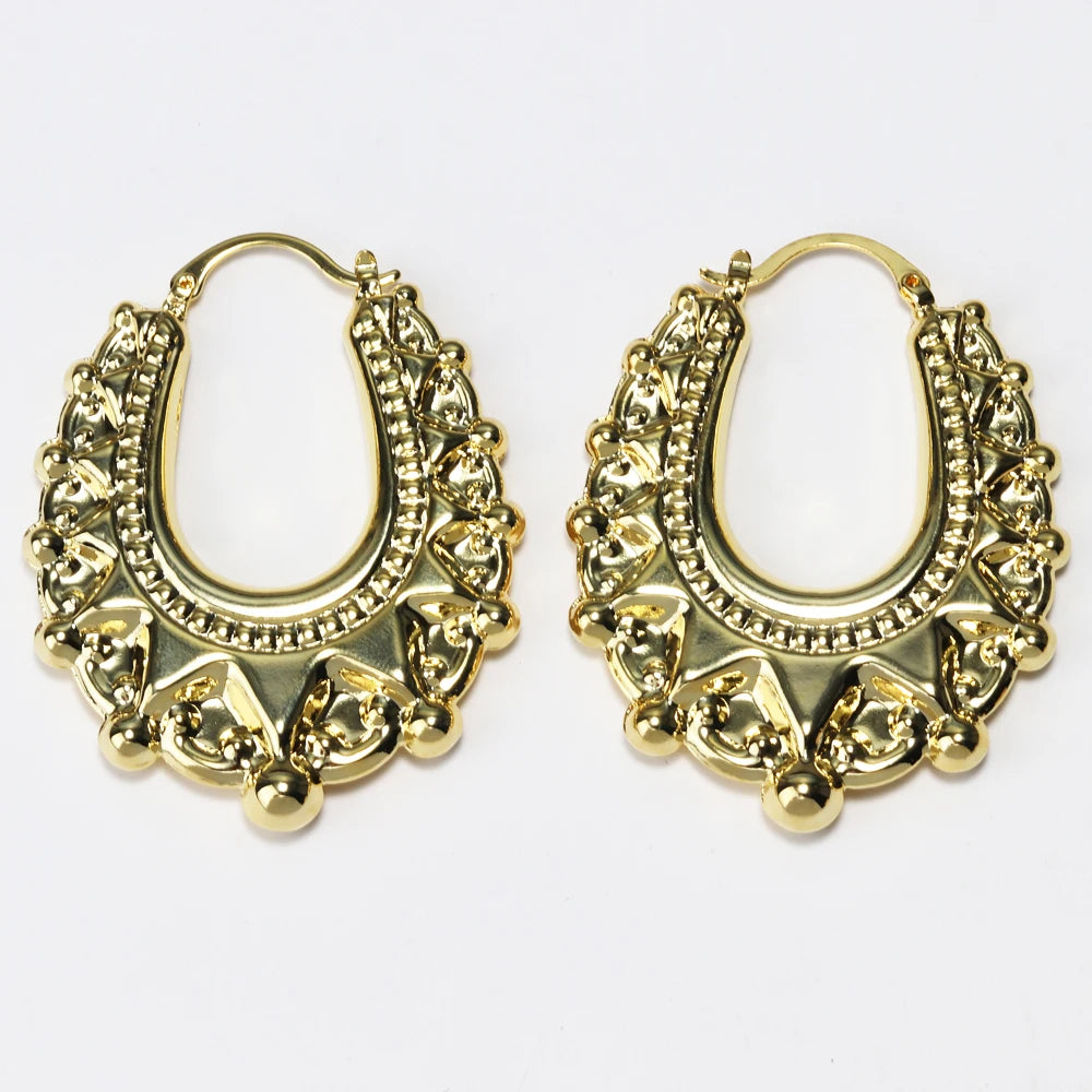 Luxury Quality Vintage Non Tarnish Womens Earrings 18K Gold Plated Hypoallergenic Waterproof Fashion Hoop Spikes Beads