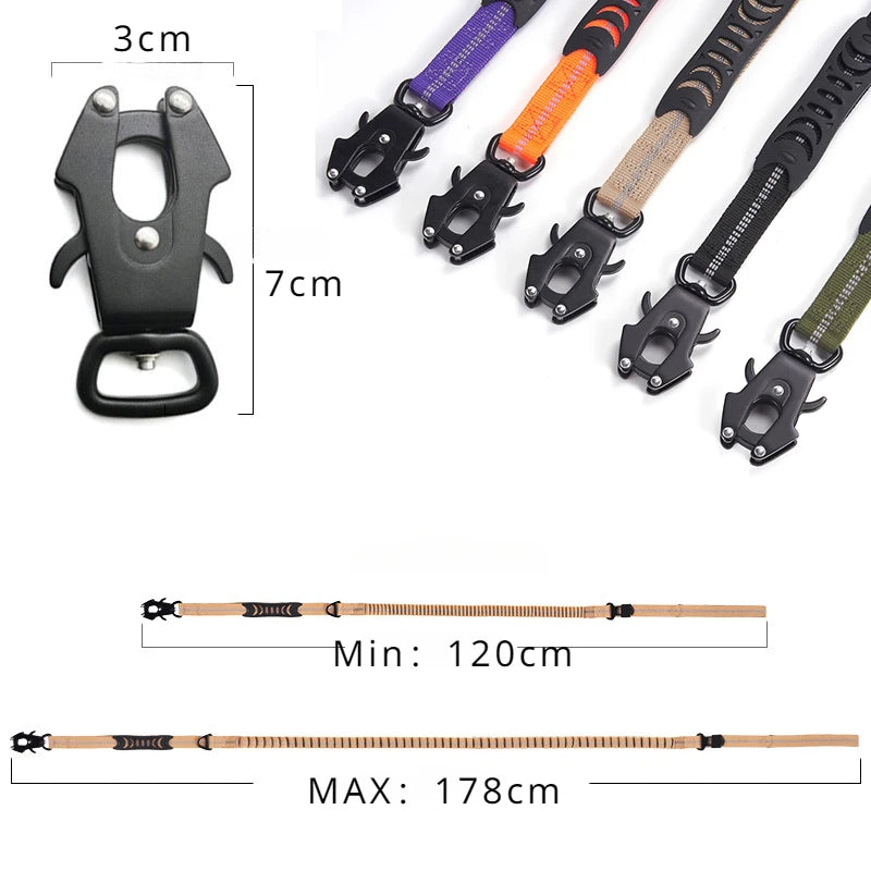 Reflective Heavy Duty Tactical Bungee Dog Leash with Shock Absorbing Technology and Seatbelt for Large Dogs