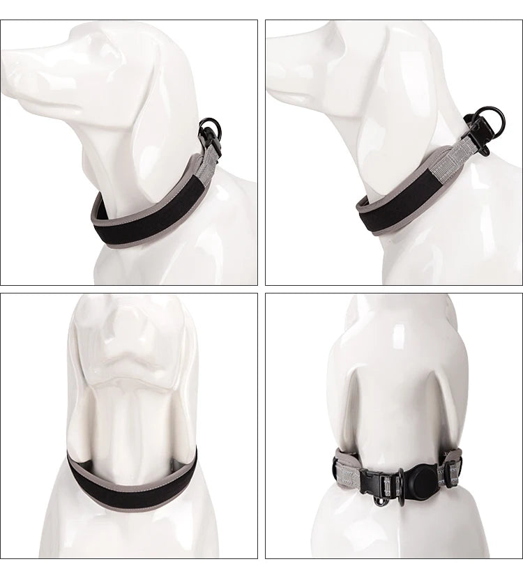 Personalized Adjustable Nylon Reflective Dog Collar with AirTag Holder for Small Medium and Large Dogs