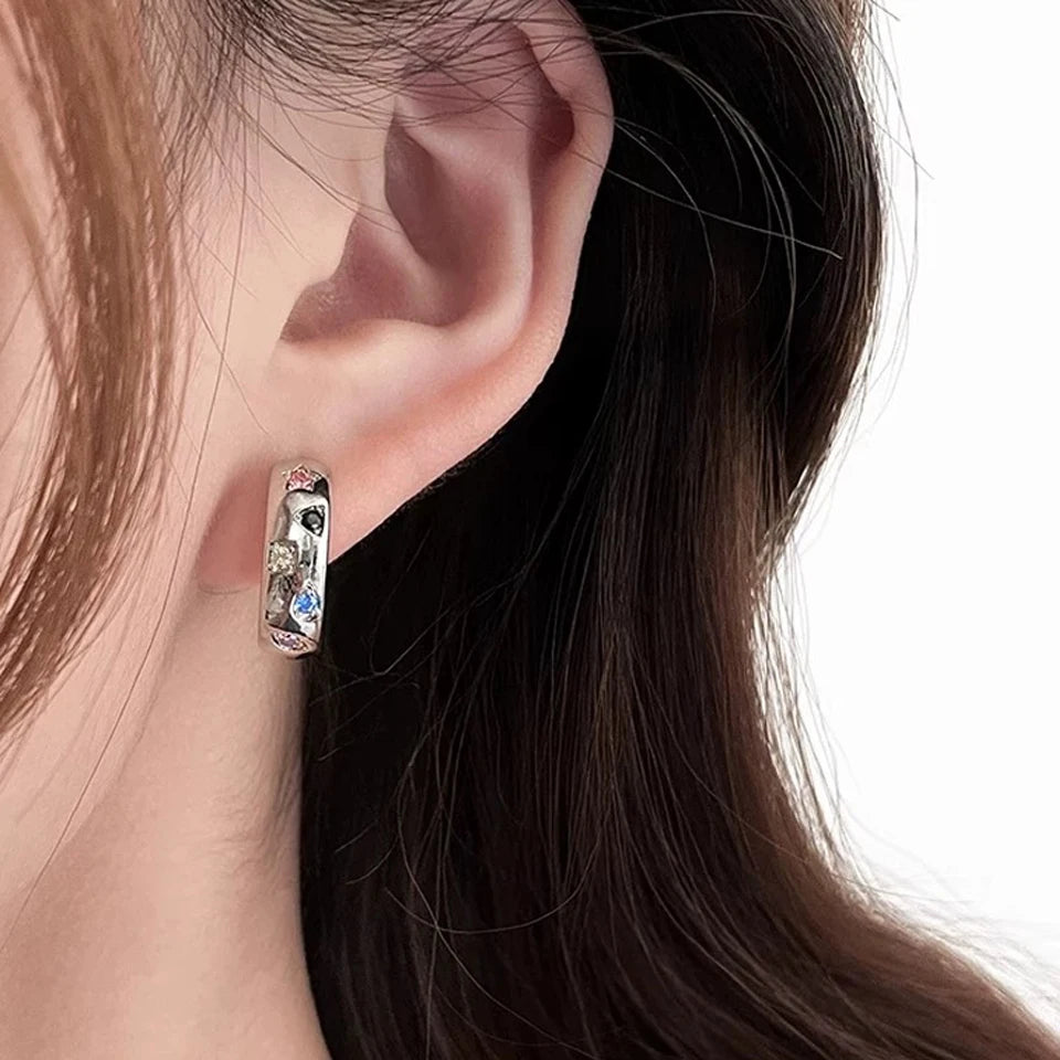 Yupsk Colorful Zircon Rainbow Hoop Earrings For Women