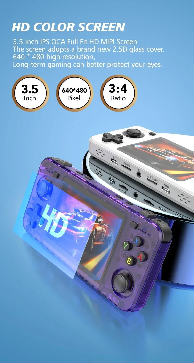 R36H Retro Handheld Video Game Console Linux System 3.5 Inch IPS Screen Portable 64G 128GB Player Gift