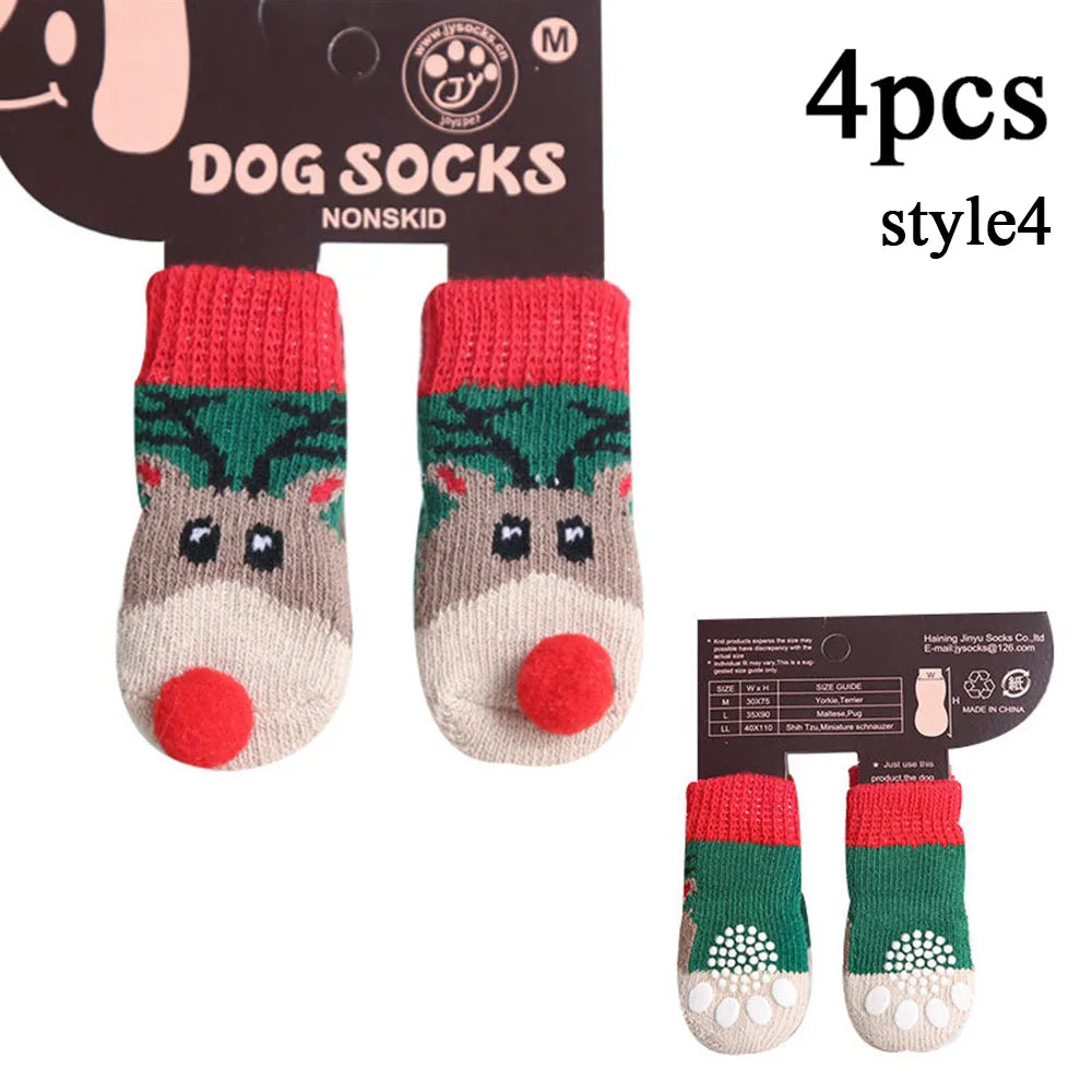 Dog Cat Socks Christmas Pattern Foot Covers Small Dogs Anti Slip Cat Socks Puppy Knitted Paw Protector Cute Festival Themed