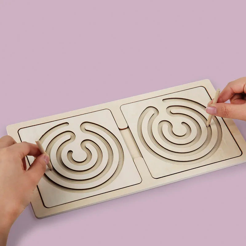 Children's Left Right Brain Puzzle Pen for Movement Trajectory Control and Hand Eye Coordination Training Educational Wooden Toy for Ages 3 to 6