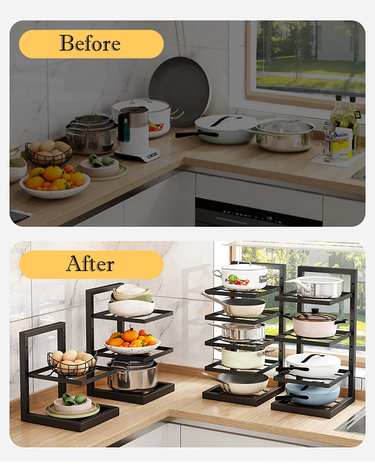 Adjustable Stainless Steel Pot Rack Organizer for Kitchen Multi-Layer Pot and Pan Storage Solution