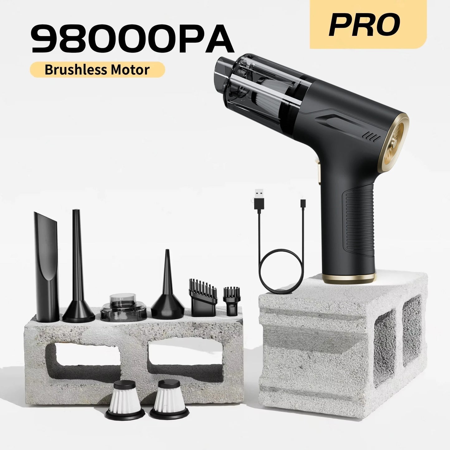 CENRR 98000PA Car Vacuum Cleaner Portable Wireless Strong Suction