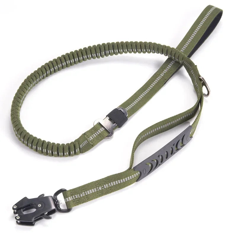 Reflective Heavy Duty Tactical Bungee Dog Leash with Shock Absorbing Technology and Seatbelt for Large Dogs
