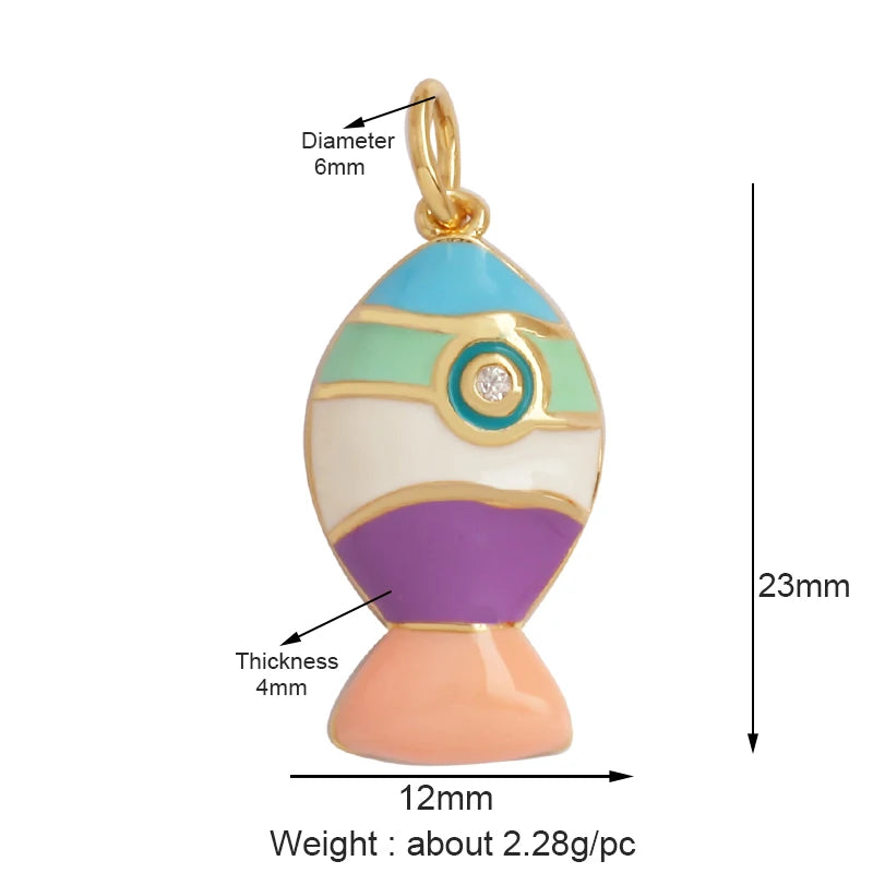 Fish Monta Ray Sea Conch Shell Coral Charm Pendant Gold Plated Zircon Jewelry