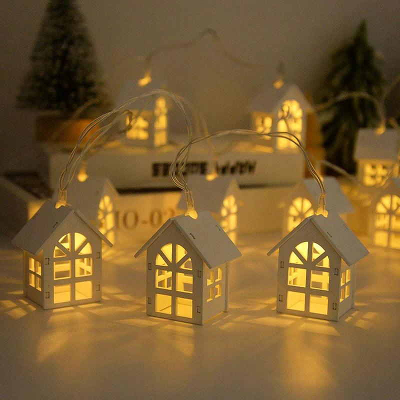 2M 10LED Wooden House LED Fairy Light String for Christmas Home Decor and Tree Ornaments