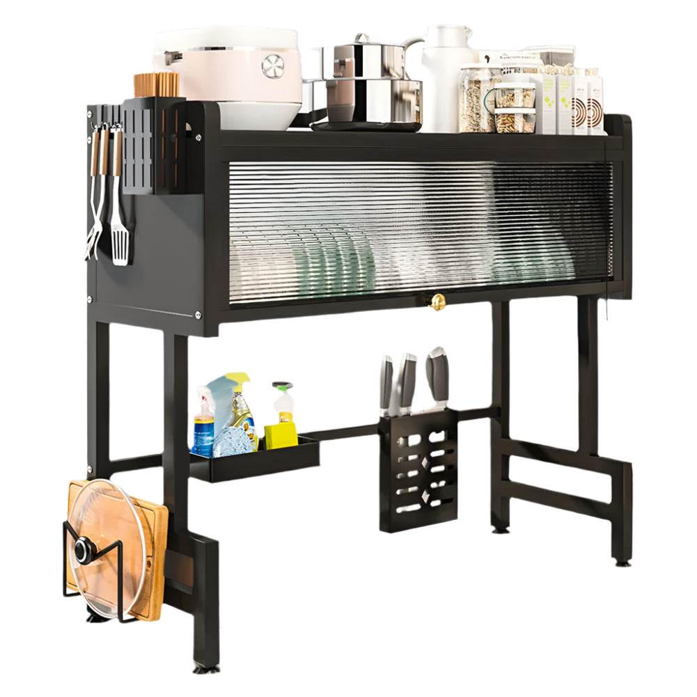 Multi Organizer Steel Over The Sink Dish Drying Rack with 3-Tier Utensil Holder and Protective Cover