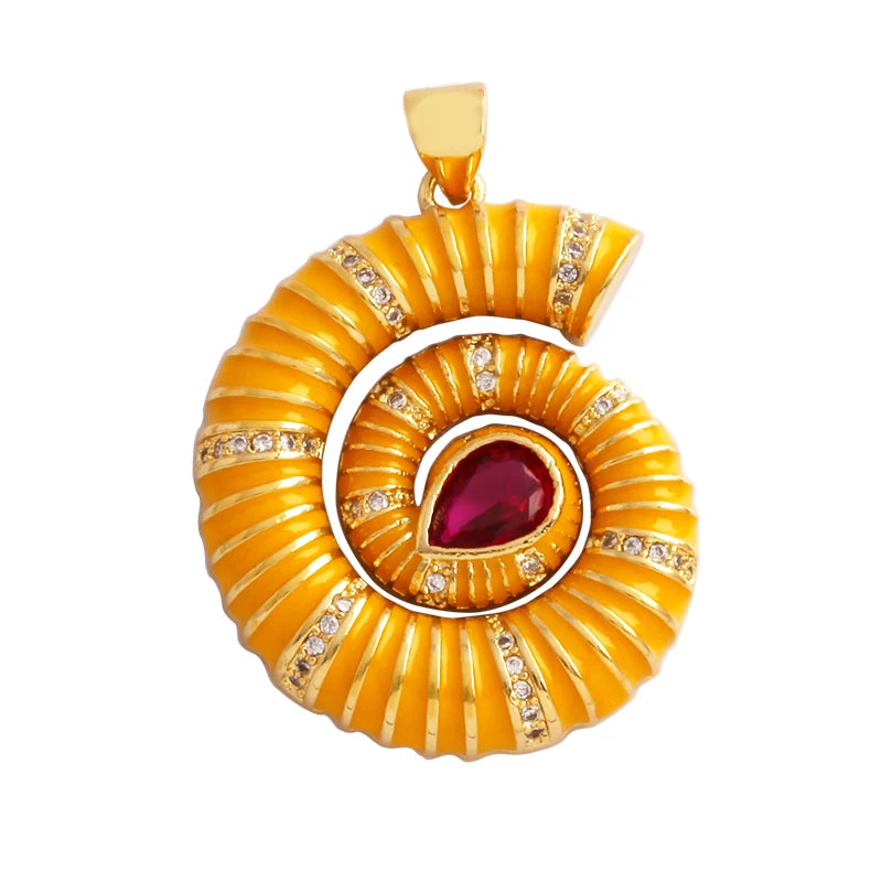 Fish Monta Ray Sea Conch Shell Coral Charm Pendant Gold Plated Zircon Jewelry