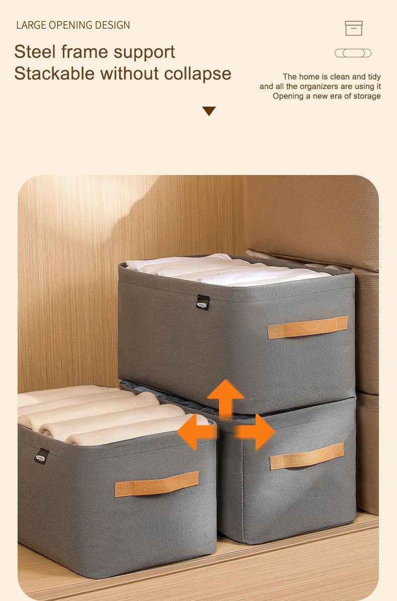 1pc Foldable Clothes and Miscellaneous Storage Box with Steel Frame