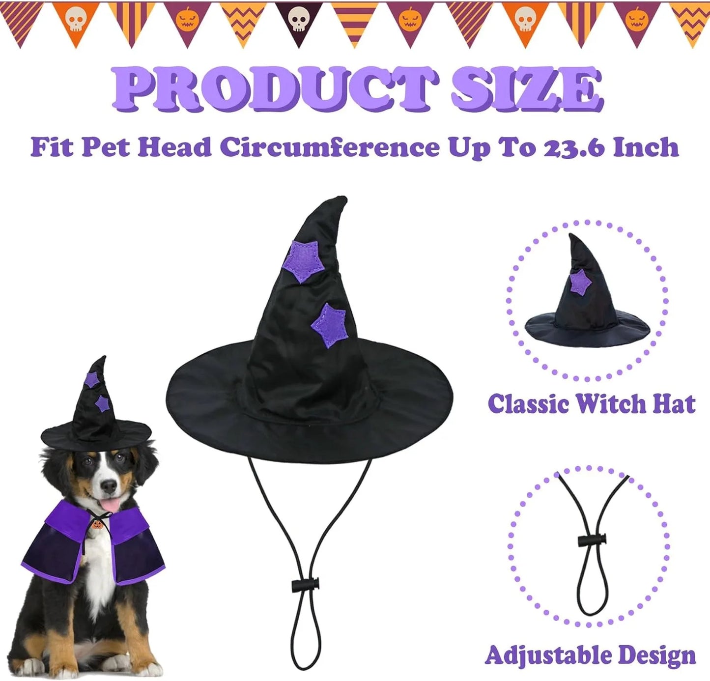 Dog Halloween Costumes, Dog Witch Costume Halloween Dog Witch Cloak Cape Wizard Hat for Small Medium Large Dogs Pets