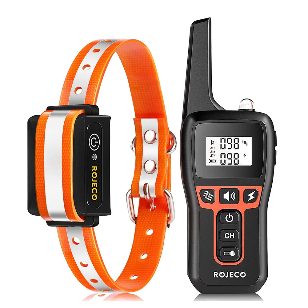 ROJECO 1000m Electric Dog Training Collar Remote Control Rechargeable Bark Control Shock Collar