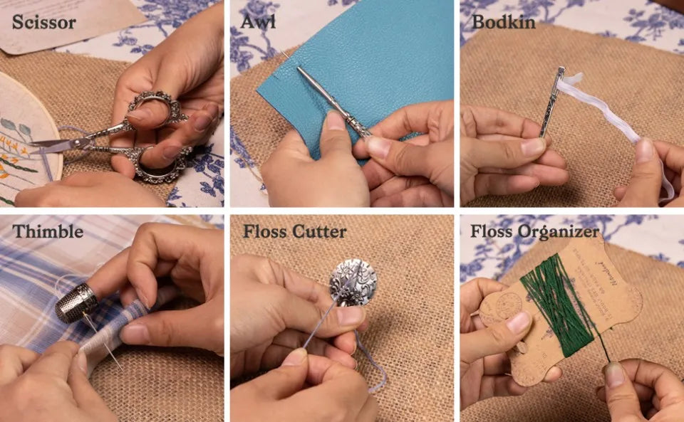 Vintage Sewing Kit Complete European Style Antique Embroidery Scissors Set with Needles and Craft Supplies for DIY Projects