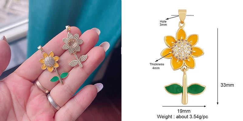 Sweet Colorful Sun Rose Flower Charm Pendant 18K Gold Necklace