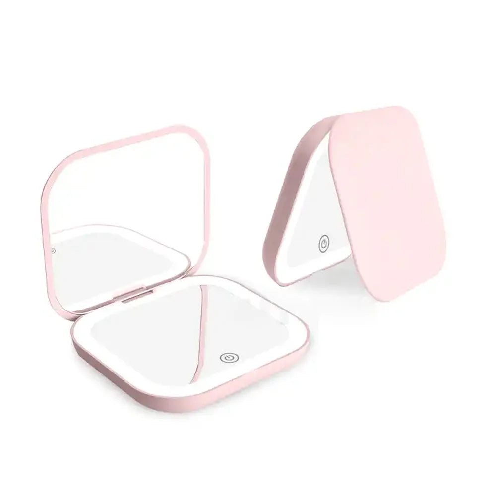 Portable Lighted Travel Mirror with Folding Design and Magnification for On-the-Go Makeup Touch Ups